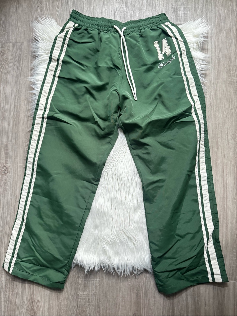 Youngla Green Athletic Track Pants with White Stripes